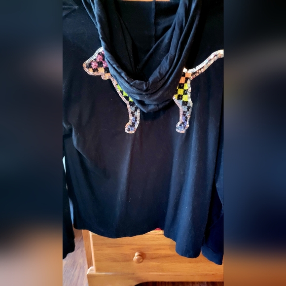 🆕️PINK vintage hooded long-sleeved rainbow BLING DOG Tee  *RARE. FIRM**** - Picture 3 of 5